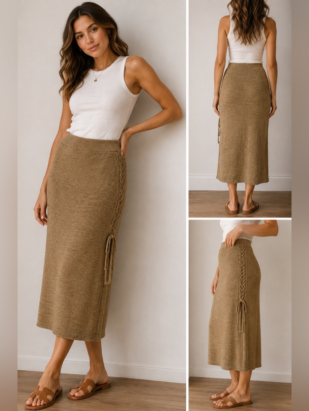 MARBLE Knit Pencil Skirt in Camel Brown